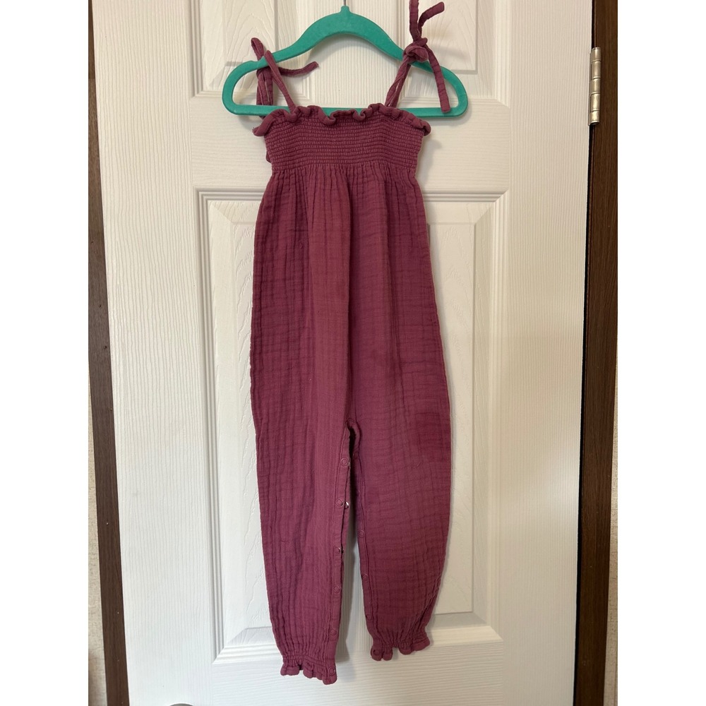 Jamie Kay Girls Purple Cotton Muslin Smocked Tie Shoulder Romper Jumpsuit 4Y